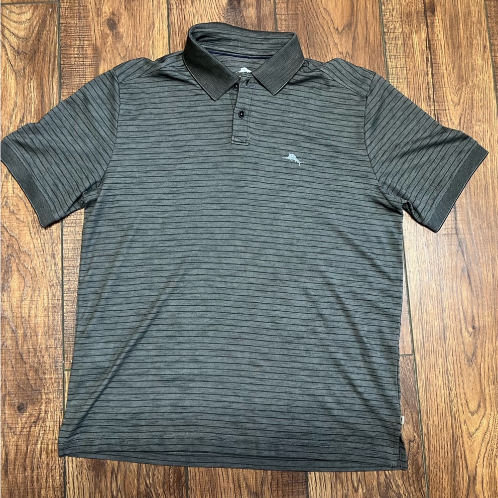 Tommy bahama mens polo medium gray striped NWT